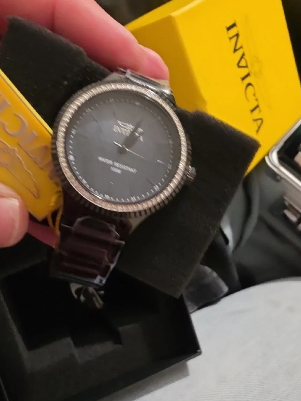 Invicta Black Dial Silver-Tone Crystal Bezel Stainless Steel Watch